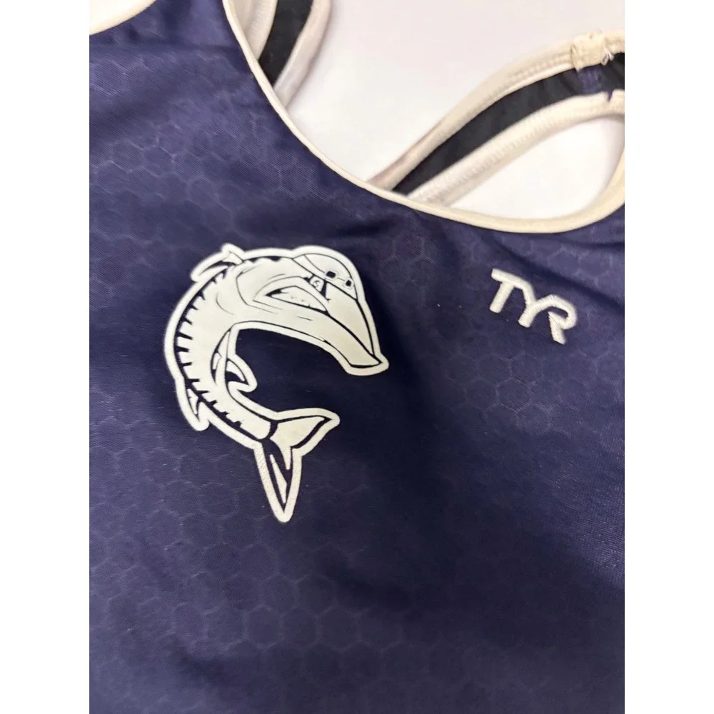 TYR Girls Navy Blue Honeycomb One Piece Competitive Swimsuit Size 22 CL001UF